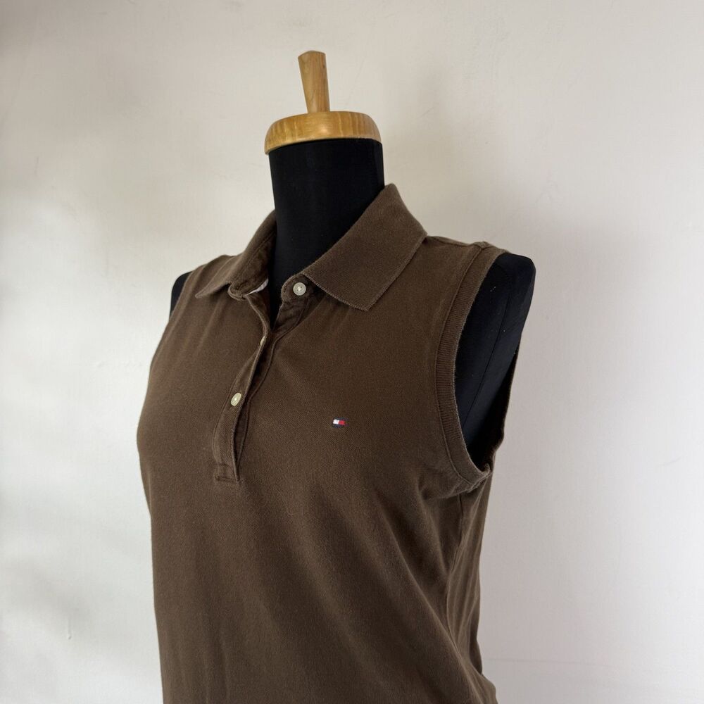 Vintage Y2K Tommy Hilfiger Sleeveless Polo Shirt | Brown Medium Hong Kong